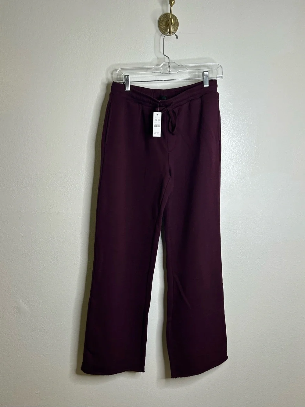 NWT J. Crew 100% Cotton Heritage Terry Wide Leg Drawtsring Sweatpant in Maroon